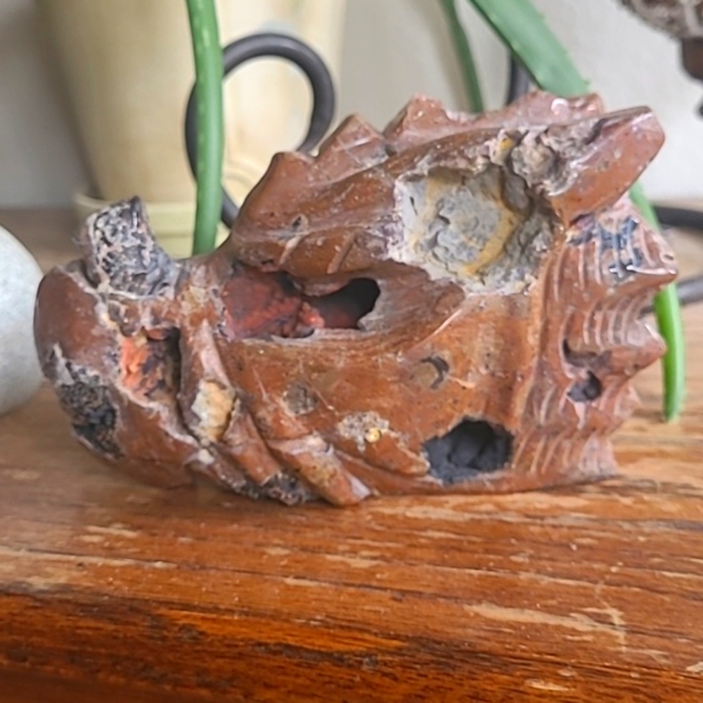 Red Fox Druzy Agate & Jasper Lava Dragon Head